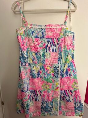 Lilly Pulitzer Womens Patchwork Print Romper — Pink, Blue & Green
